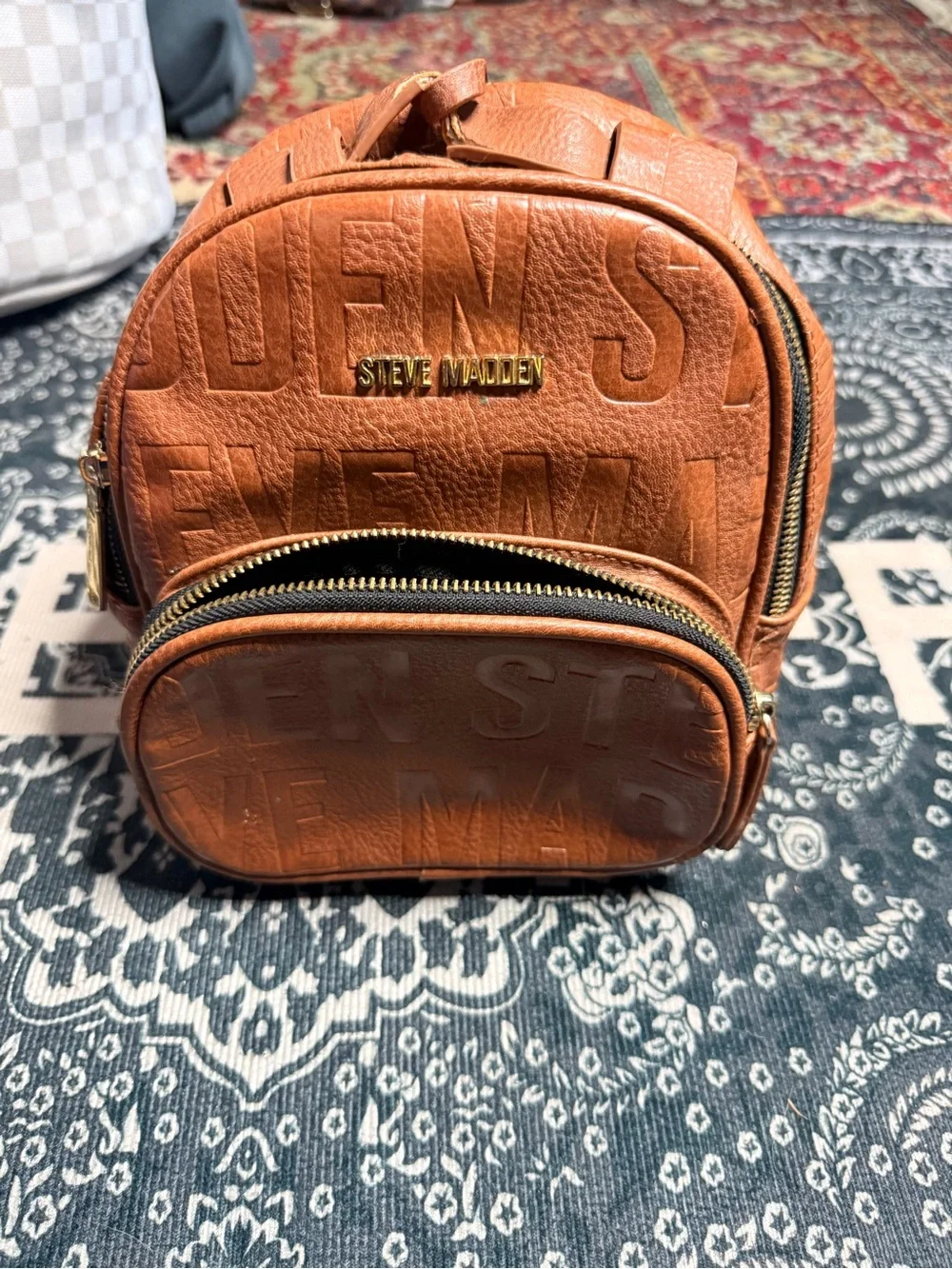 See By Chloe Cognac Brown Embossed Leather Mini Backpack with Tassel